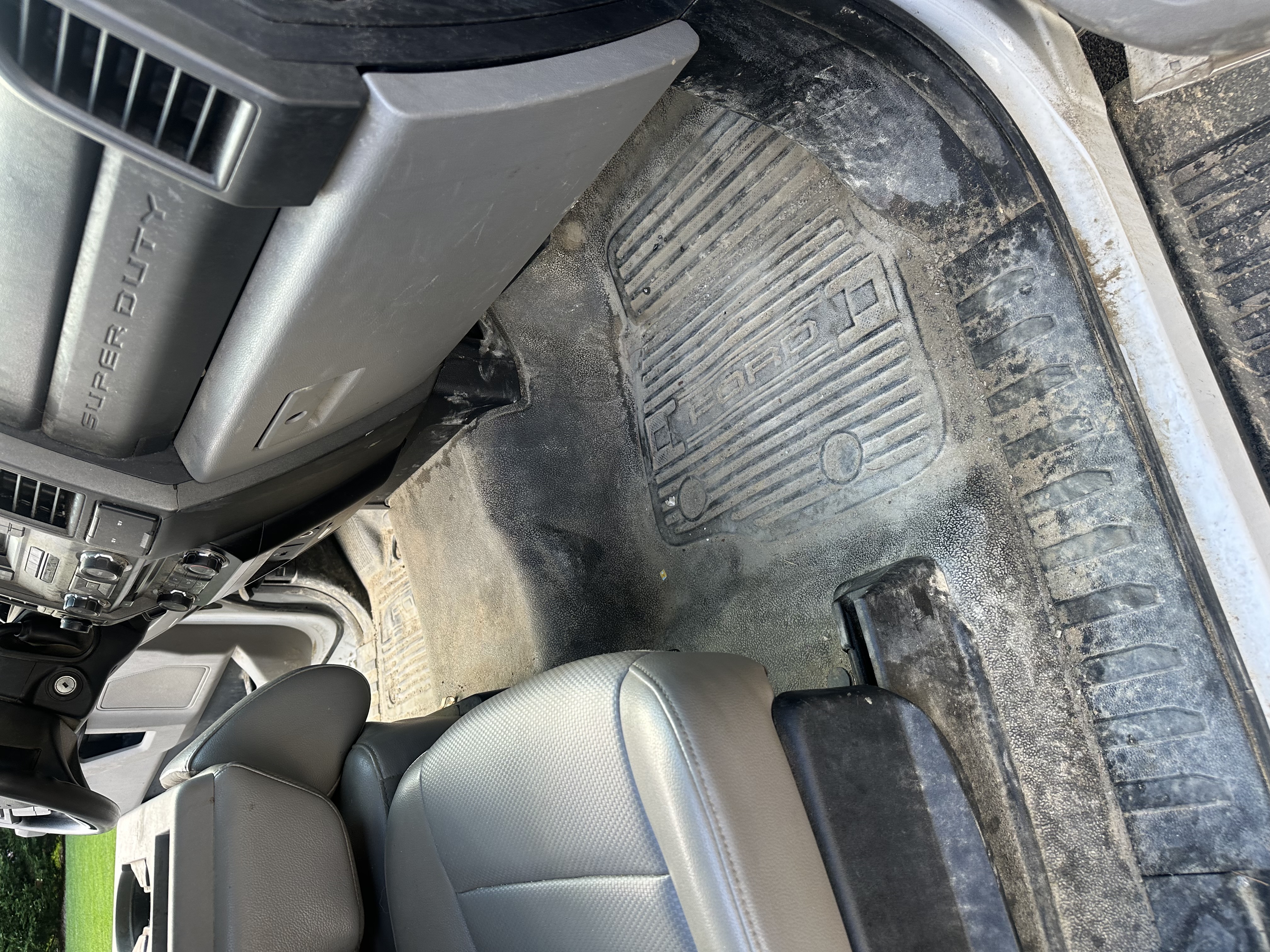 Truck interior before detailing — heavy soiling